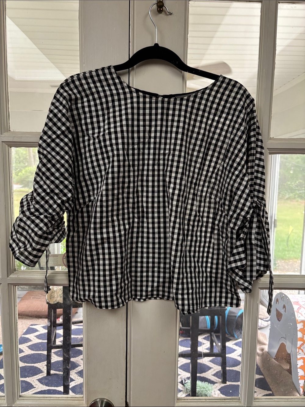 Sunday in Brooklyn Black & White Gingham Tie-Sleeve Top